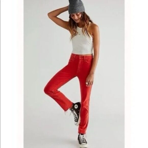 Mother Denim High Waisted Rascal Ankle Fray Chalk It Up Red Pants Size 25 - Picture 1 of 15